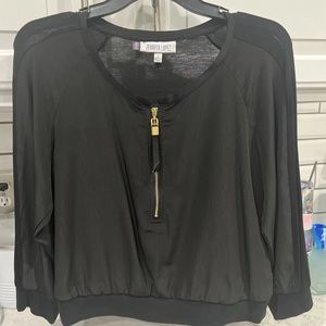 jennifer lopez top. Size small.  Black With Gold Zipper 3/4 Sleeves